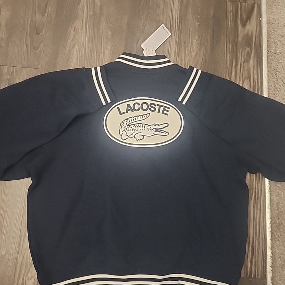 BWT $200 Lacoste Aligator Letteman Bomber Navy White/ White Jacket Sz XXL